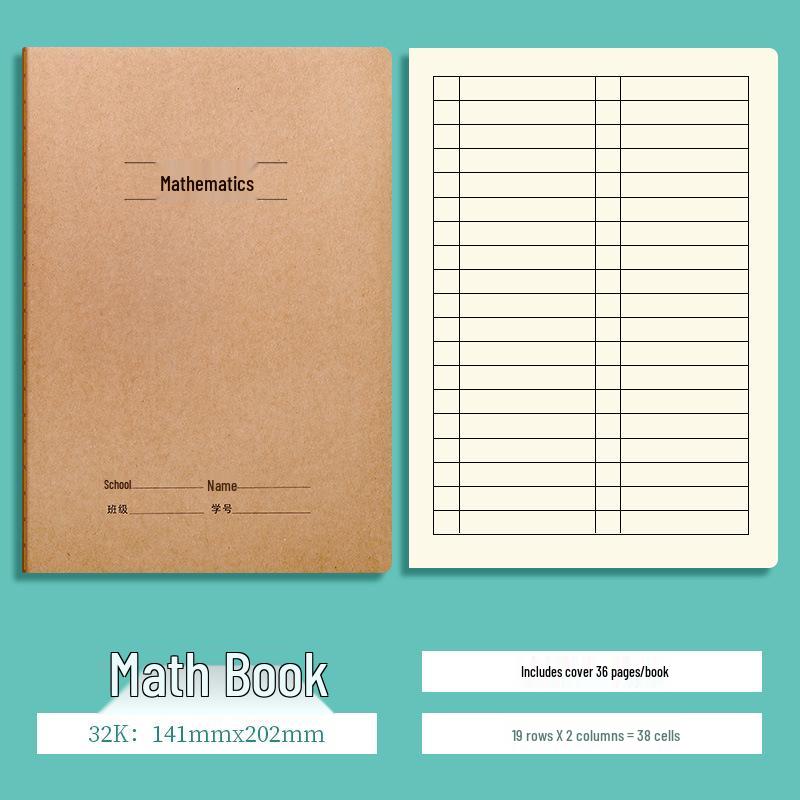 A5 Kraft Paper Stitched Notebook for Chinese, Math, and English Practice