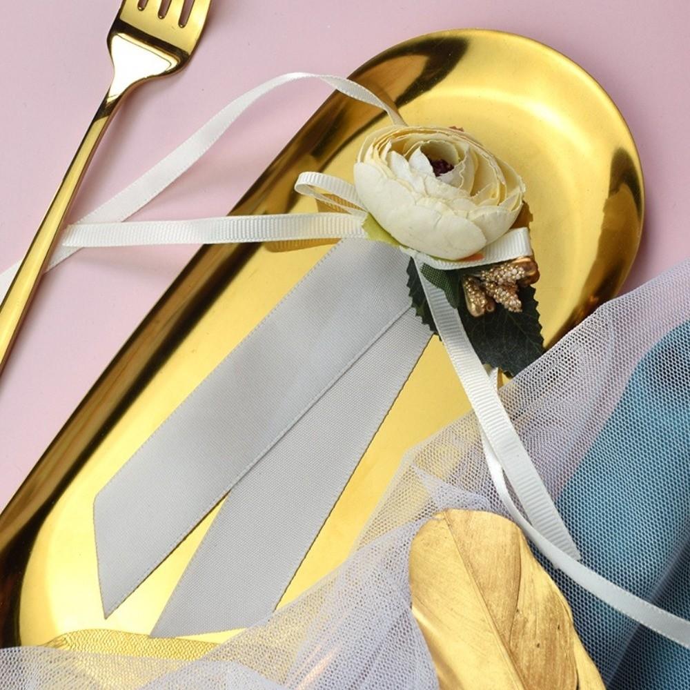 6pcs Realistic Gift Box Decor Rustic Style Silk Ribbon Door Handle Flowers Elegant Wedding Aisle Chair Flowers Car Decoration
