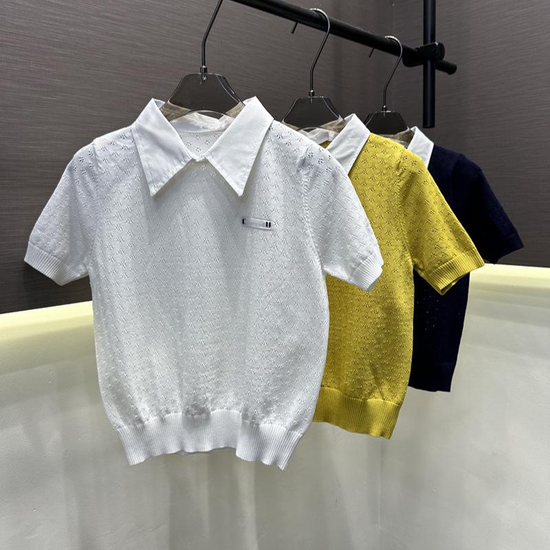 Miu Style Lapel Knit Hollow Short Sleeve Versatile Top - Summer 2026 New Arrival