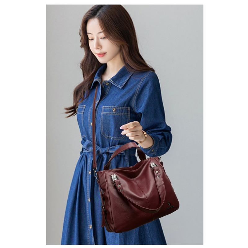 Elegant Vintage PU Leather Handbag for Women Large Capacity Shoulder Bag Top Handles & Detachable Shoulder Strap Simple Daily Bag Ladies Holiday Gifts