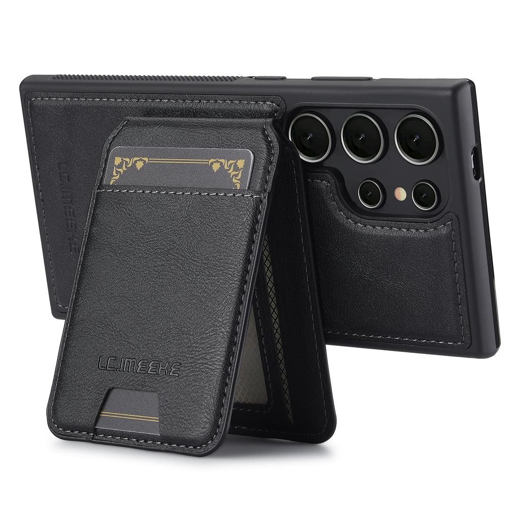 For Samsung Galaxy S23 Ultra Magnetic Case Detachable Card Holder Leather+TPU Mobile Cover
