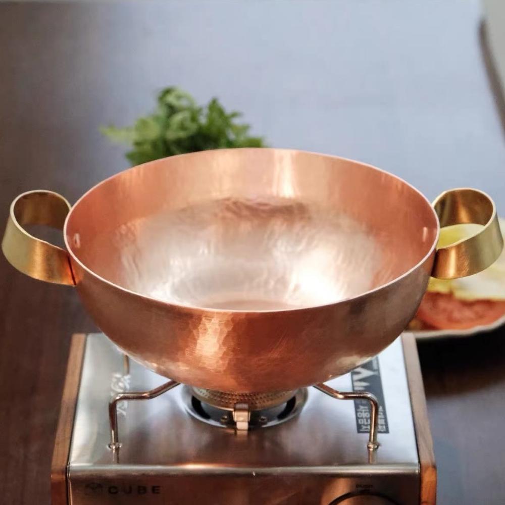 Antiker Kupfertopf, Verdicktes Hot Pot Kochutensil zum Köcheln und Schmoren von Pasta, Handgefertigter Topf mit Hammerstruktur Messinggriffen