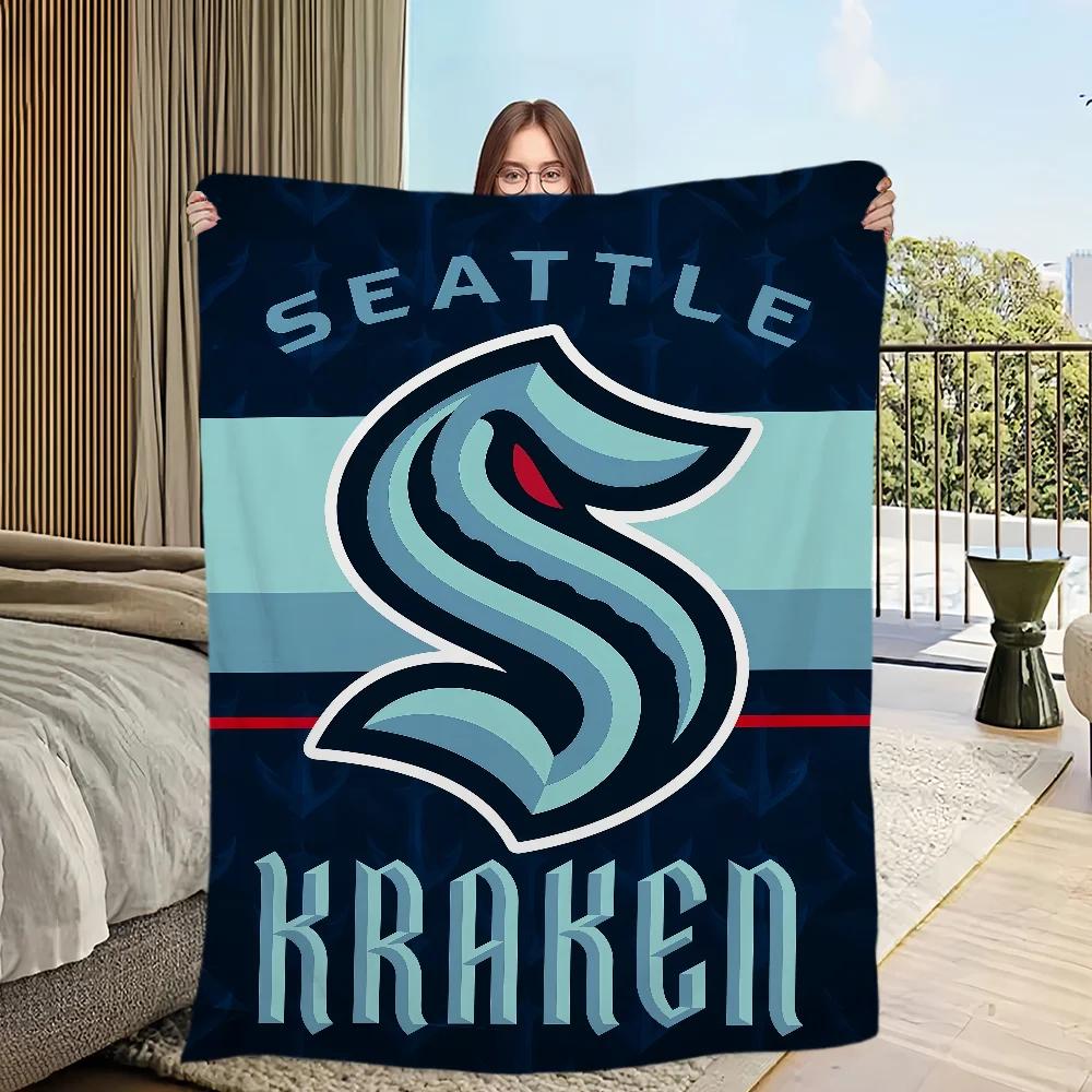 Seattle Kraken Ice Hockey Flannel Plush Blanket for Living Room Bedroom Office Travel Soft Warm Cozy Gift