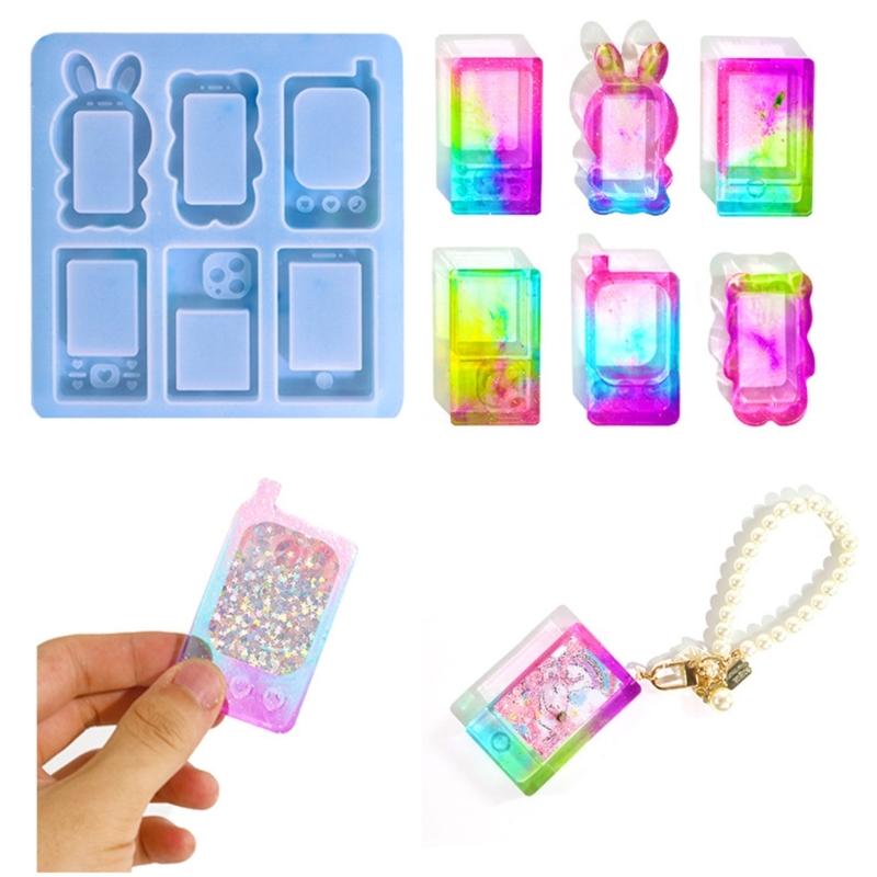 Shiny- Homemade Geometry Rabbit Phone Silicone Epoxy Resin Mold DIY Keychain Pendant Jewelry for Bag Decorations Craft