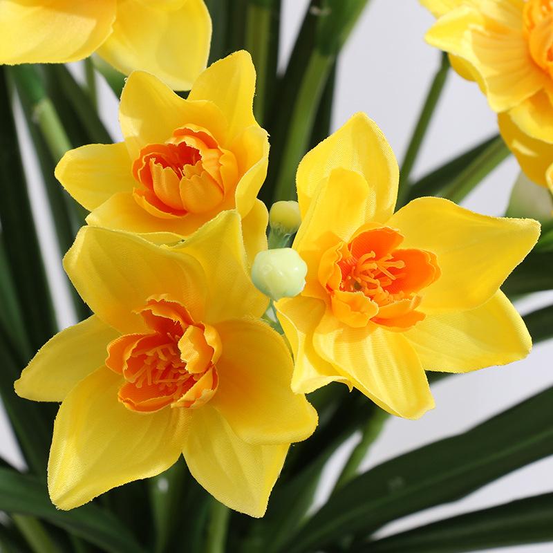 Simulated Fake Flower Artificial Flower Arrangement Bouquet Multi-headed Daffodil Simulated Daffodil Green Plant Decoration Ornament Potted Plant