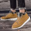 Fashion Classic Fashion Yellow Men's Work Shoes Breathable Leather Casual Shoes for Men Lace-up High-top Shoes Men Zapatos Para Hombres
