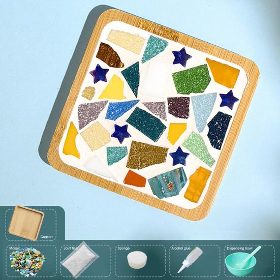 Mosaic Craft Coaster Making Kit for Adults DIY Glass Mosaic Tiles Kits Ceramic Art Bulk Materials Package for Women Kid Seniors Handmade Gifts