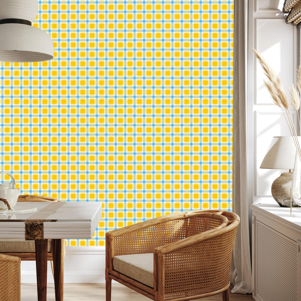 Yellow Checkered Wallpaper Cream and Yellow for Living Room and Bedroom 50x1000