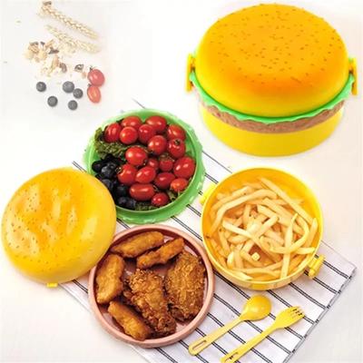 Boîte à lunch hamburger à deux niveaux, boîte à lunch bento mignonne pour hamburger, récipient pour aliments micro-ondes, fourchette, ensemble de vaisselle, compartiment hibou