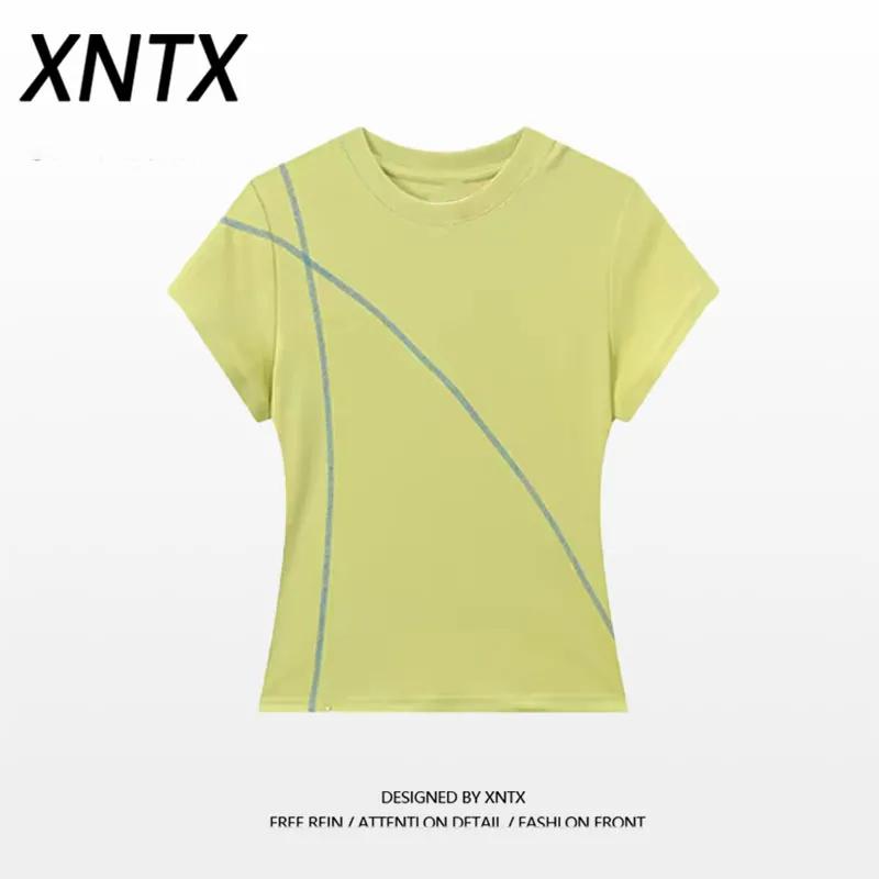 Womens Abstract Line Rhinestone Short Sleeve T Shirt