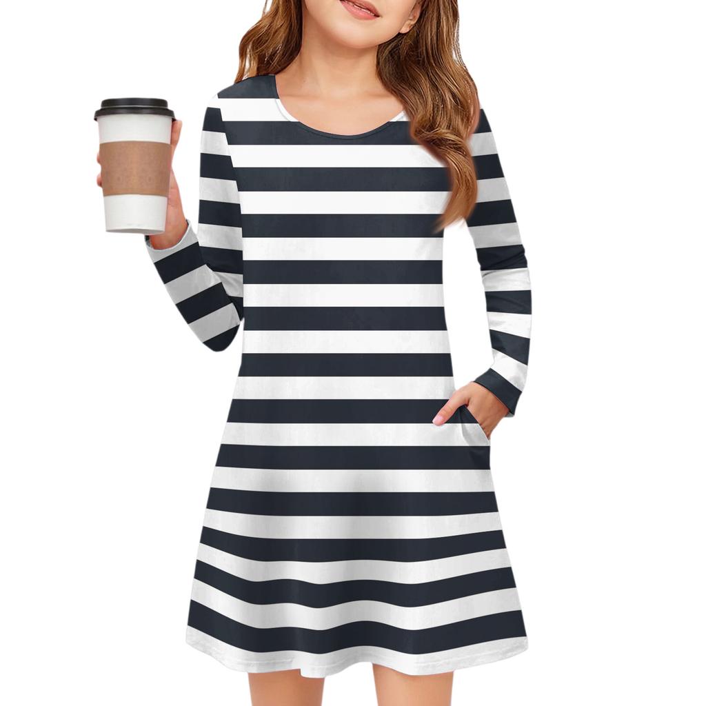 Girls' Long Sleeve Dress - Color Pocket Dress