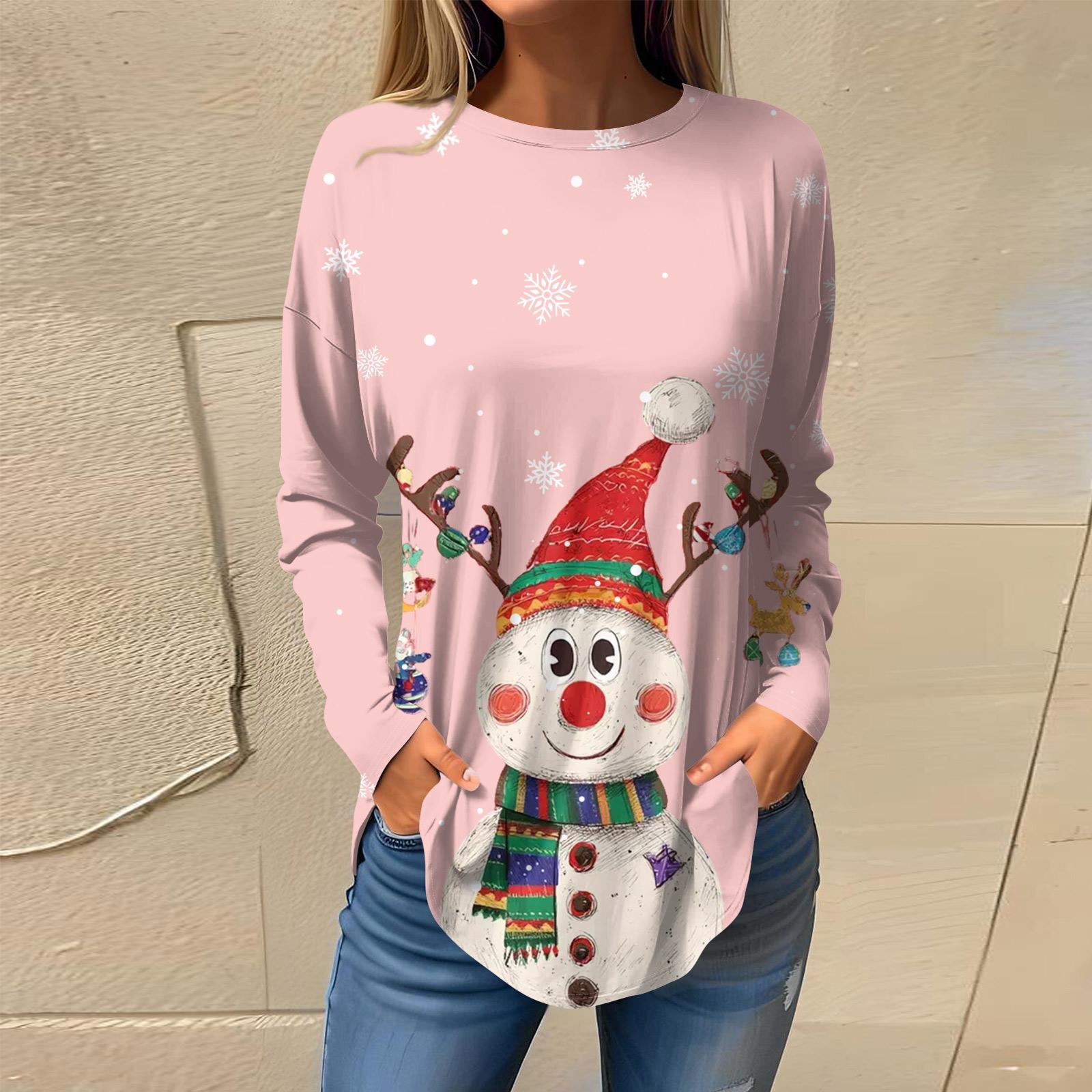 

Жіночі футболки для осені Повсякденні сорочки з довгими рукавами Світшоти Вінтажний топ з графічним принтом Пуловер День Святого Валентина L рожевий