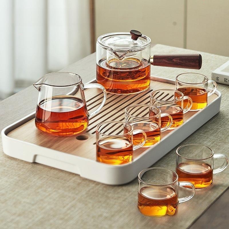 Glass Kung Fu Tea Set: Teapot, Teacups, and Table for Home or Office Brewing