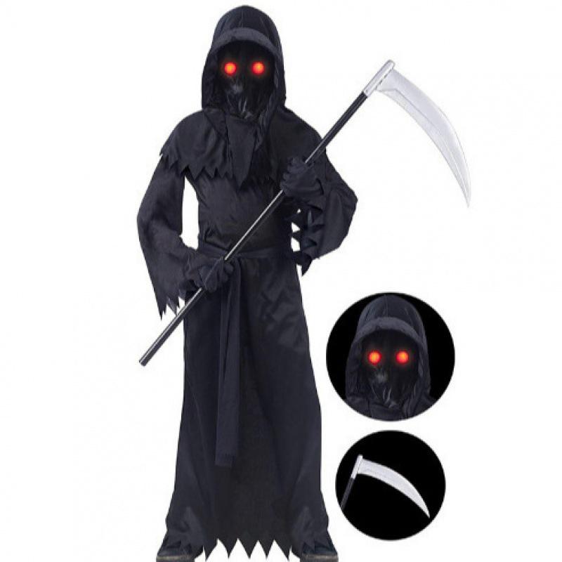 2024 Grim Reaper Halloween Cosplay Set for Kids - Scythe & Dark Ghost Costume Prop