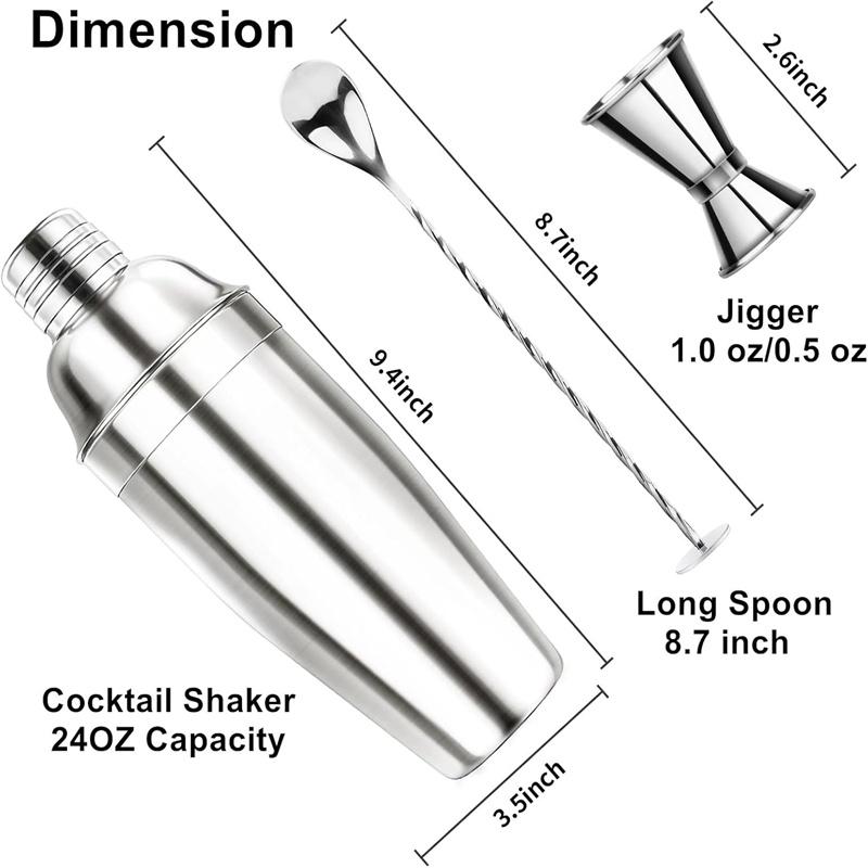 24 oz 750 ml Cocktail Bar Martini Drink Shaker Set mit Sieb Edelstahl Barkeeper-Set Cocktail-Drink-Mixer mit Jigger