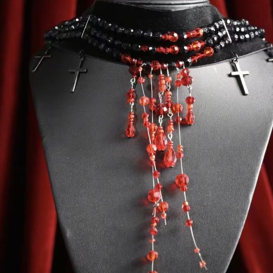 

European and American street shooting bead chains, cross necklaces, dark niche necklaces, women s crystal versatile pendants, ethnic style