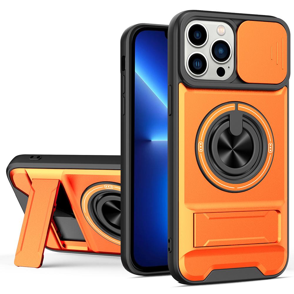 For iPhone 13 Pro Case Compatible with MagSafe Ring Holder Foldable Kickstand TPU PC Phone Cover with Camera Lens Slider