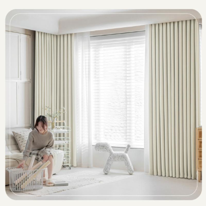 Custom Size French Chenille Cream White Velvet Curtain Modern Simple Blackout Curtains for Living Dining room Bedroom Tulle