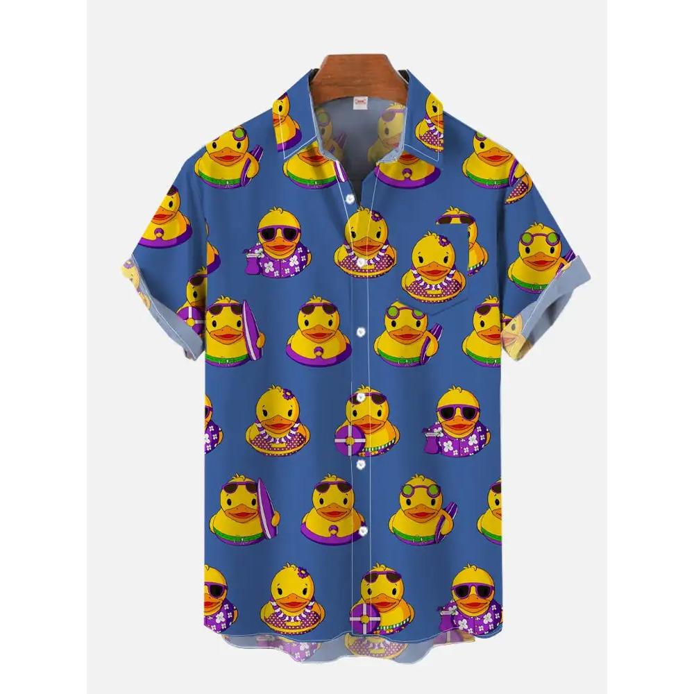 2026 Men's Summer New 3D Printed Reachy Duck Pattern Hawaiian Shirt Casual Printed Floral Short Sleeve Hawaiian Tropical Tops