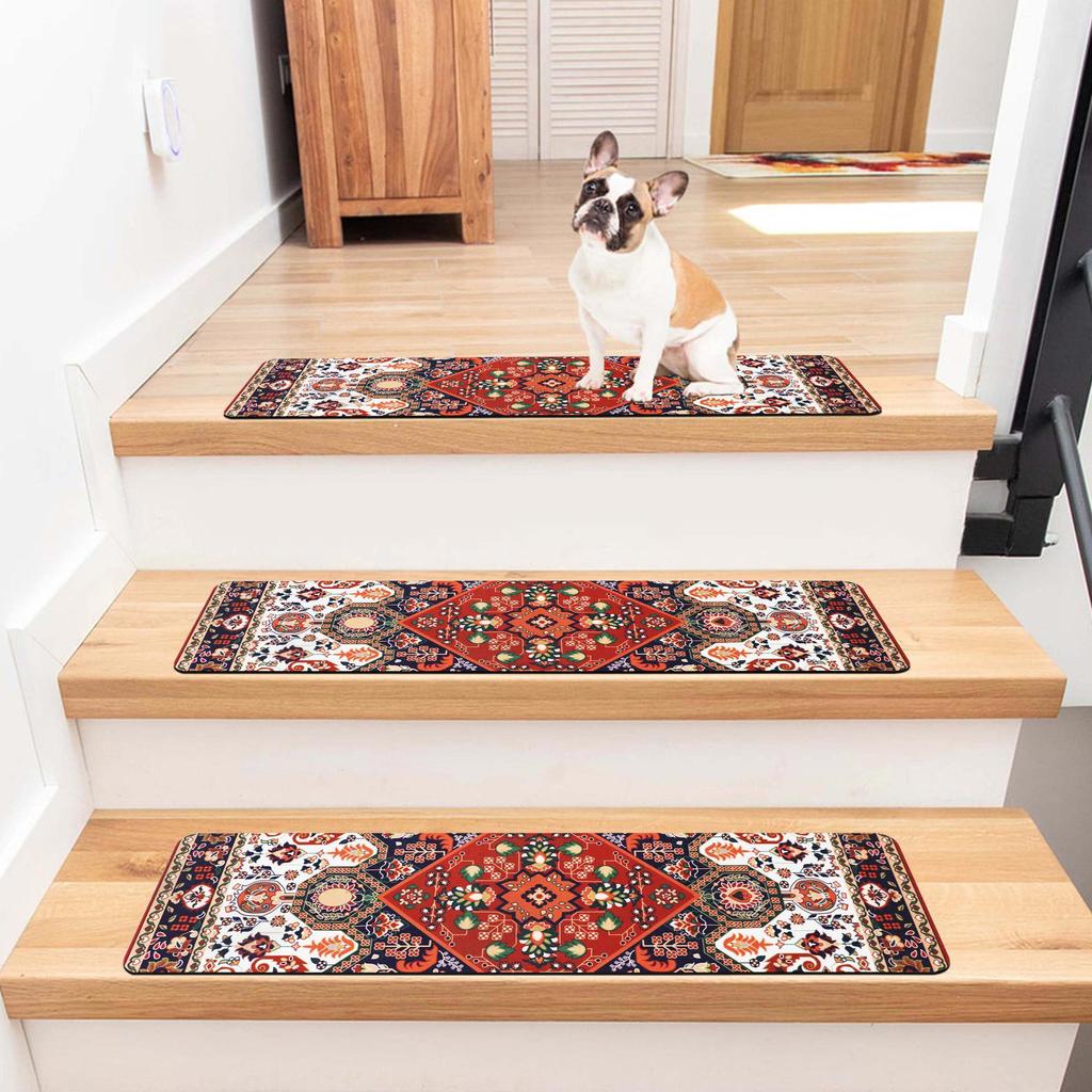 Nordischer Druck Rutschfeste Treppenmatte, Fleckenabweisend, Wasserabsorbierend, Schnelltrocknende Indoor-Stufenmatte