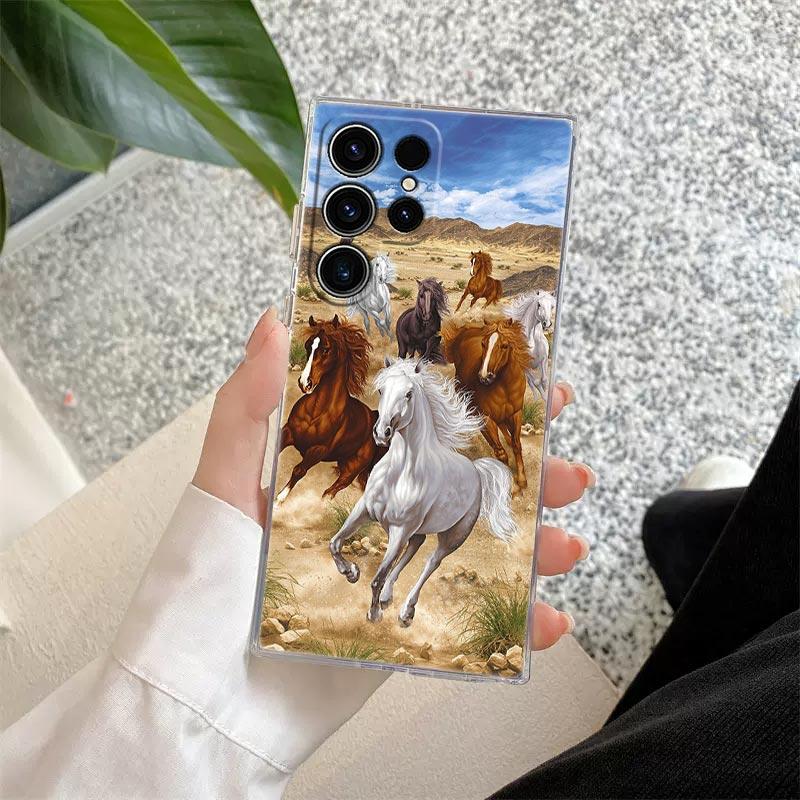 Horses Galloping Animal Painting Phone Case For Samsung Galaxy S24 S23 Ultra 5G S22 S20 Plus S21 FE Clear Case Cover Horse Funda