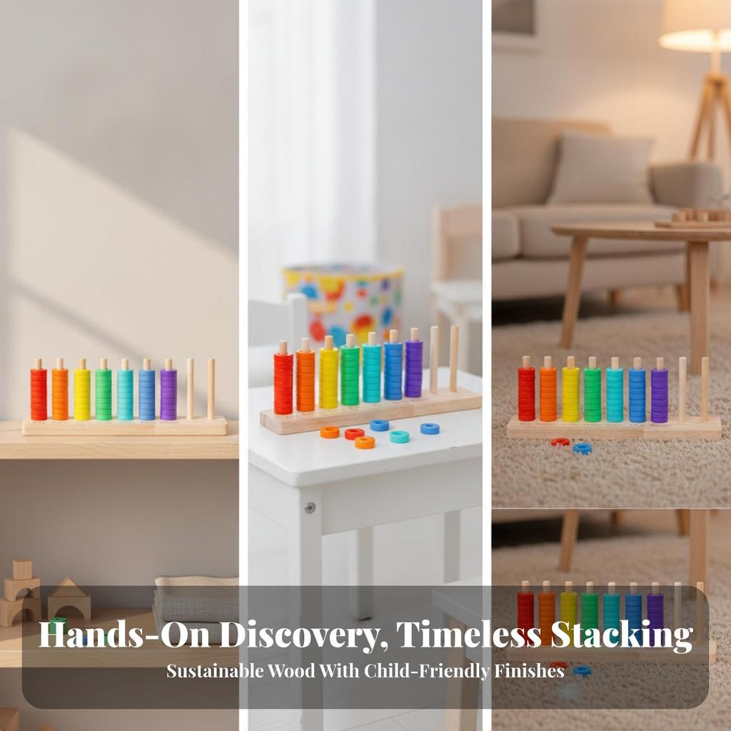 Wooden Rainbow Circle Stacker Numbers Developmental Open-Ended