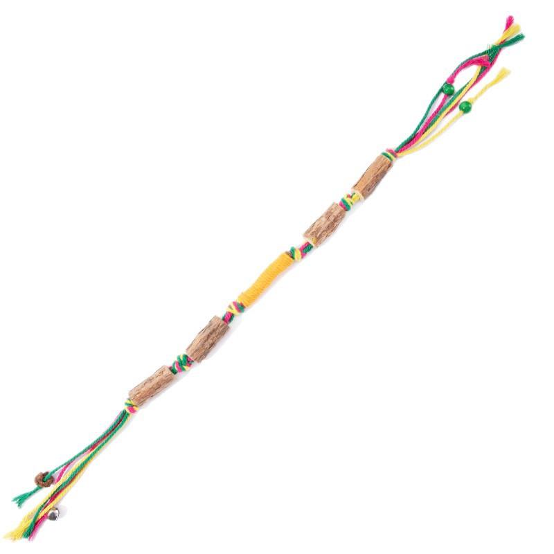 Corda colorata Legno Eupatorio Perfoliatum Giocattolo per gatti Bastoncino con galle di frutta Masticare e molare Pulizia dei denti Campanella Giocattolo interattivo