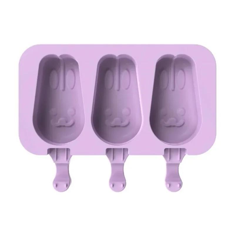 Silicone Ice Cream Mold Cartoon Shape Reusable Sicle Molds DIY Homemade Ice Lolly Mold with Lid Sticks Ice  Maker Mould