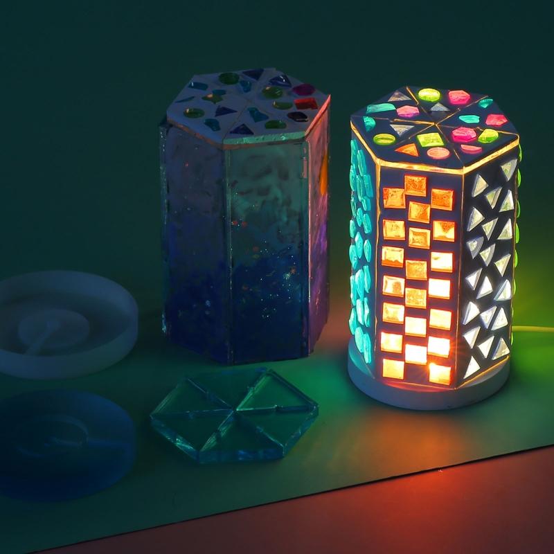 Hexagonal Light Resin Molds Mosaic Shape Decor Box Silicone Molds for Epoxy Resin Casting DIY Home Candlestick Ornament