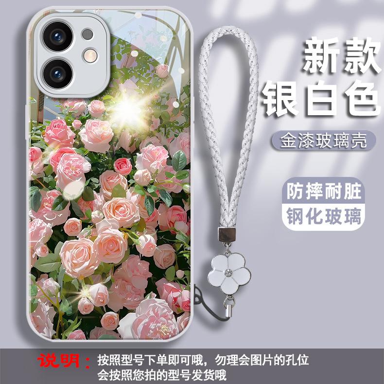 Pink Rose Suitable for Apple/Huawei Mobile Phone Case Glass iPhone17Promax Luxury 16 Case 12