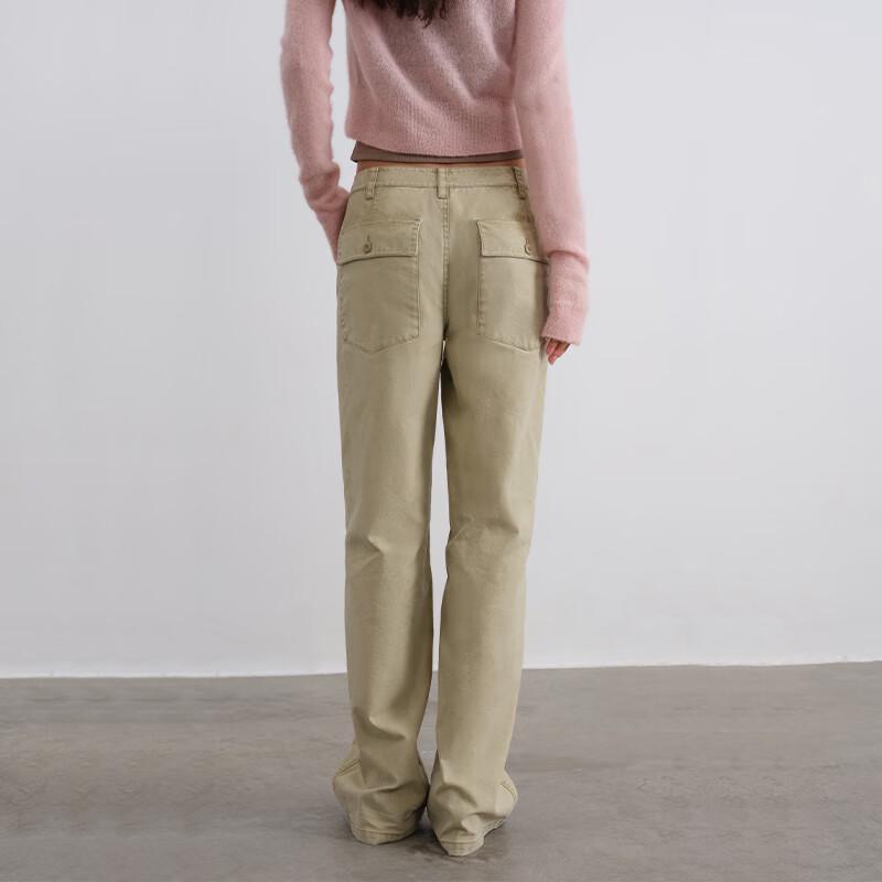 GREEN BELT Retro Washed Cotton Straight-Leg Pants