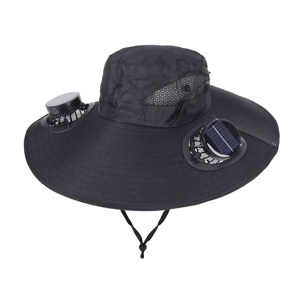 Outdoor Summer Sun Hat With 2 Solar Fan Large Wide Brim Sun Protection Hat For Outdoor Fishing Hiking Camping Travel Cooling Cap