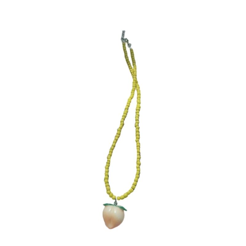 Vibrant Fruit Charm Necklace With Glass Beads Layering Style Casual Jewelry For Teens Everyday Wear
