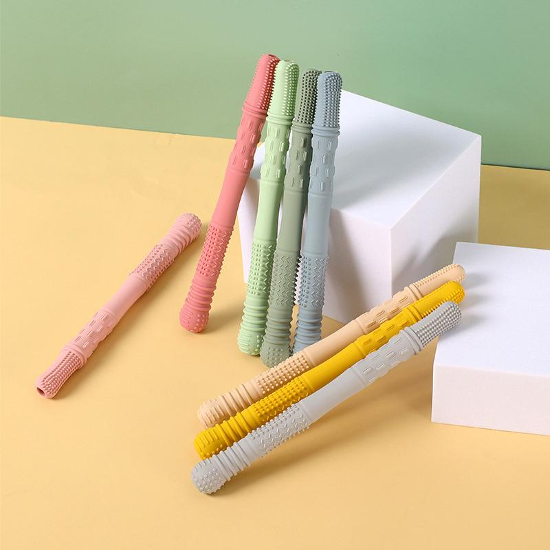 Straw Teether Children's Toy Soft Silicone Hollow Molar Stick Newborn Teething Tube Molar Toy Gift