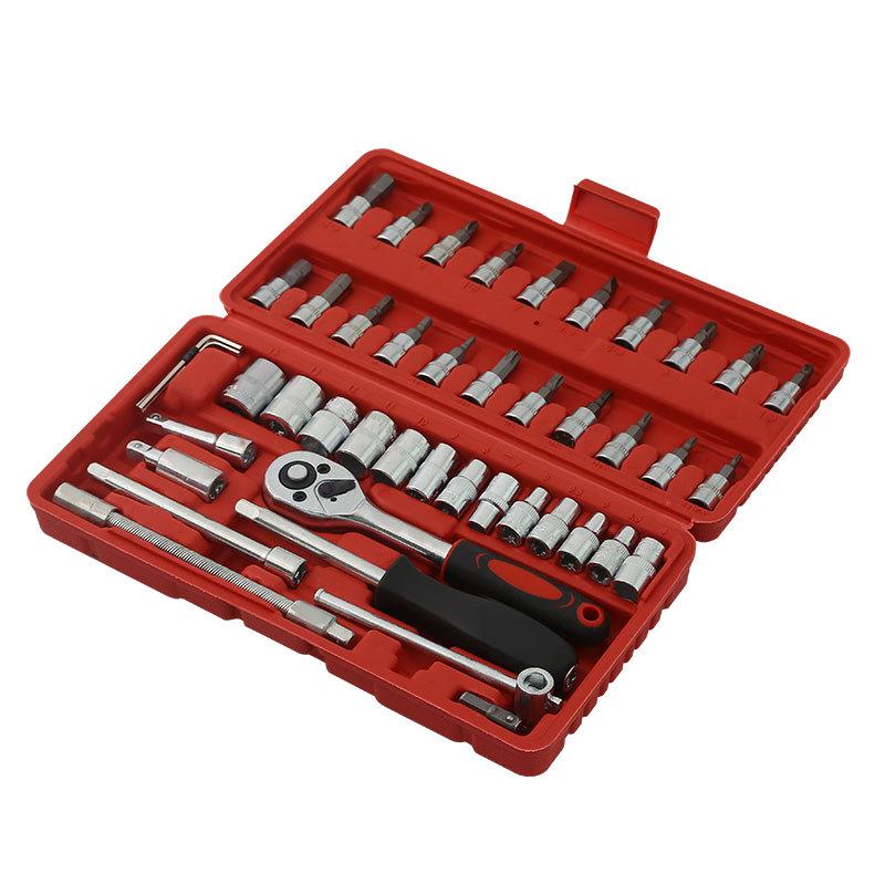 46-Piece Household Repair Tool Set with 1/4 Ratchet, Sockets, Screwdrivers, Hex Key.