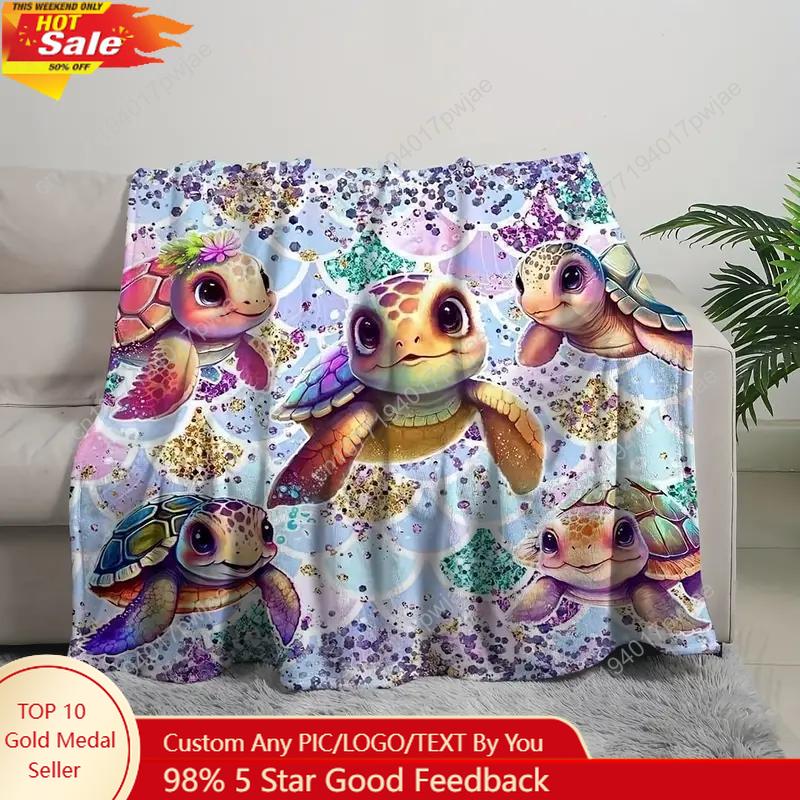 Cartoon Turtle Print Flannel Blanket 1 Count SoftComfortable Throw Blanket Air-conditioned Room Blanket Summer Essentials