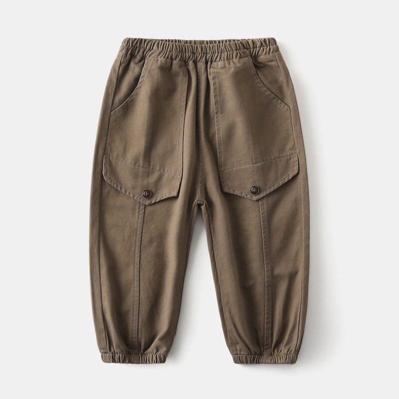 Children's Casual Pants Boys Solid Color Long Pants Korean Style Baby Spring and Autumn Mid-Waist Elastic Waistband Jogger Pants