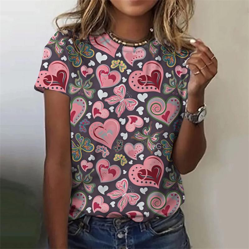 Damen 3D Liebesherz Druck T-Shirt Günstige Kleidung Für Frau Street Lässig Mode Damen T-Shirt Kleidung Harajuku Tee Tops