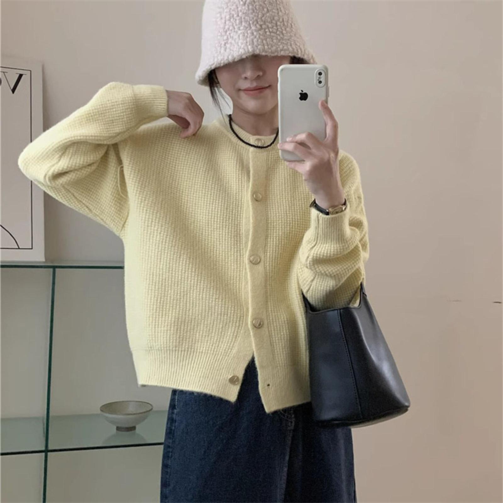 Women s Knitted Long,sleeved Cardigan Jacket One Size