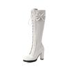 Fashion Girls Lolita Knee High Boots Female Chunky Heel Winter Shoes Lace Up Bow Japanese JK Uniform Cosplay Princess Party Shoe