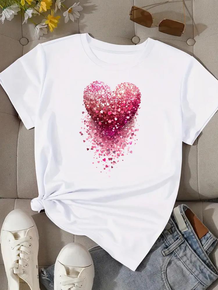 (Asian Size) Flower Love Trend 90s Women Clothing T Shirt Woman Top Fashion Female Short Sleeve Graphic T-shirts Print Tee