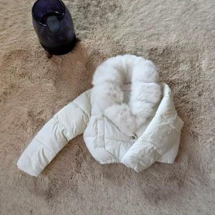 Spot winter new  short fashion warm down cotton clothes  foreign style European and American fur collar jacket women
