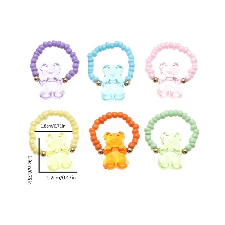 6pcs Beaded Bear Rings Jewelry Comfortable Finger Rings for Special Occasions