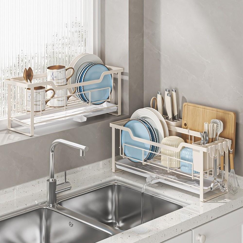 Stainless Steel Sink Drain Basket Space Saving Multi-functional Dishwashing Rack with Drain Tray Dish Drying Rack Dishwashing