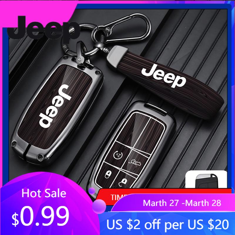 For Jeep Zinc Alloy Wood Grain Car Key Case For Jeep Grand Cherokee WK2 KL Wrangler JK Renegade Commander Compass 2018 2022 A