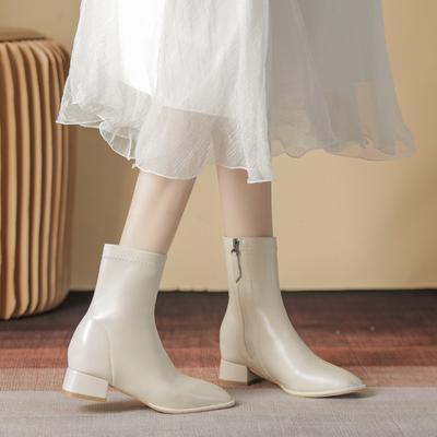 Winter Woman Warm Ankle Boots Fashion Square Toe Ladies Elegant Square Low Heel Short Boots Shoes Women's Luxury Chelsea Boots