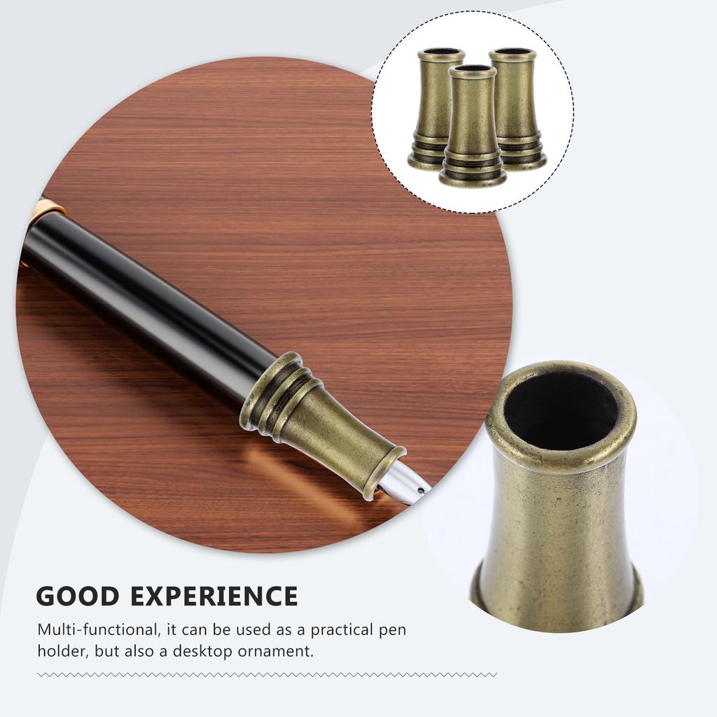3Pcs Premium Copper Pen Holder Single Metal Pen Stand Well-Polished Safe Ergonomic Desk Accessory for Fountain Quill Writing