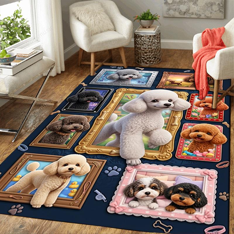Poodle Portrait Compilation Pattern Rug Floor Mat for Living Room or Bedroom Soft and Comfortable Carpet a Gift for Birthday and Holiday.