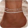 Braccialetti Cavigliera in Argento Sterling 925 per Donna Impermeabili Sottili Stratificati Catene Caviglia Cavo Intrecciato Perline Set di Cavigliere da Spiaggia