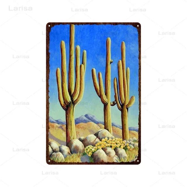 Vintage Floral Metal Plaque  Green Plants  Cactus Tin Sign  Wall Decoration for Garden Kitchen Living Room  Iron Painting Home D